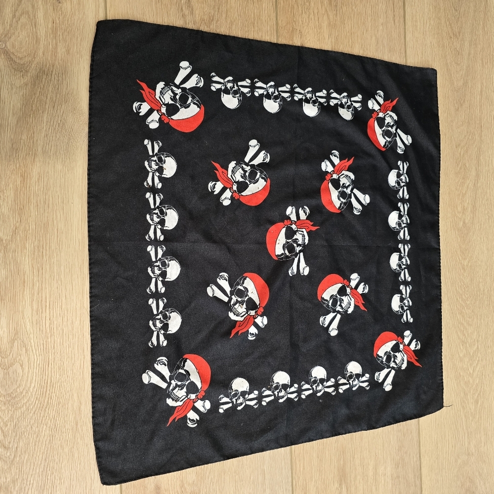 Pirate Bandana Black Red White Halloween Hankie Scarf Handkerchief Pirates Skull